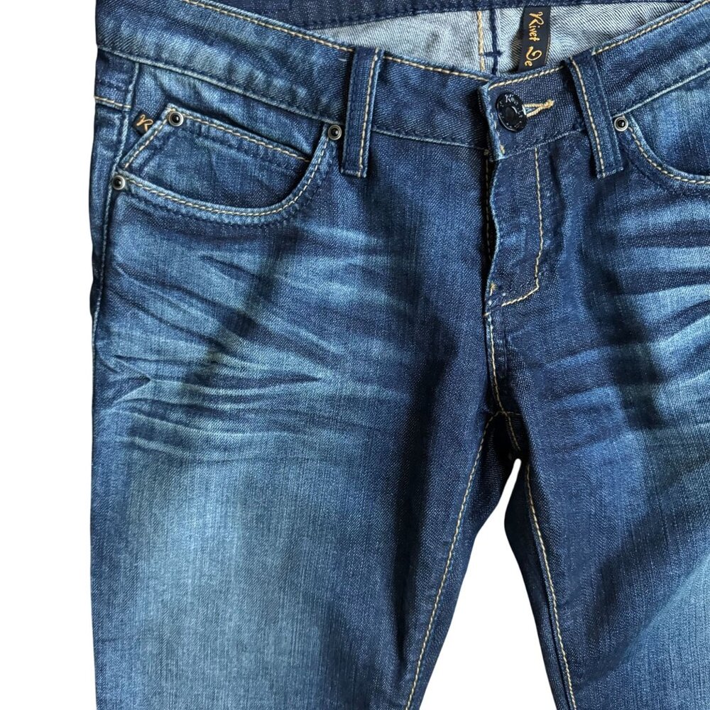Rivet De Cru Straight Jeans Womens Size 28 Whiskered Stretch Embellished NEW Low